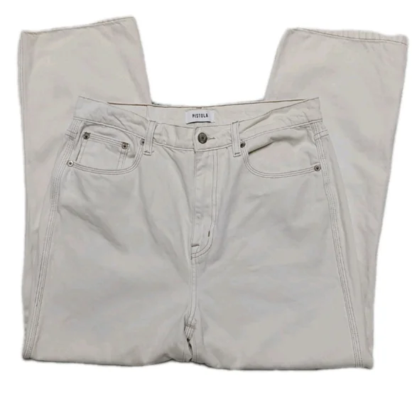 Pistola $178 Cassie Straight Leg Cropped Jeans "Ecru Vintage" Cream Women's 29 - Picture 4 of 10
